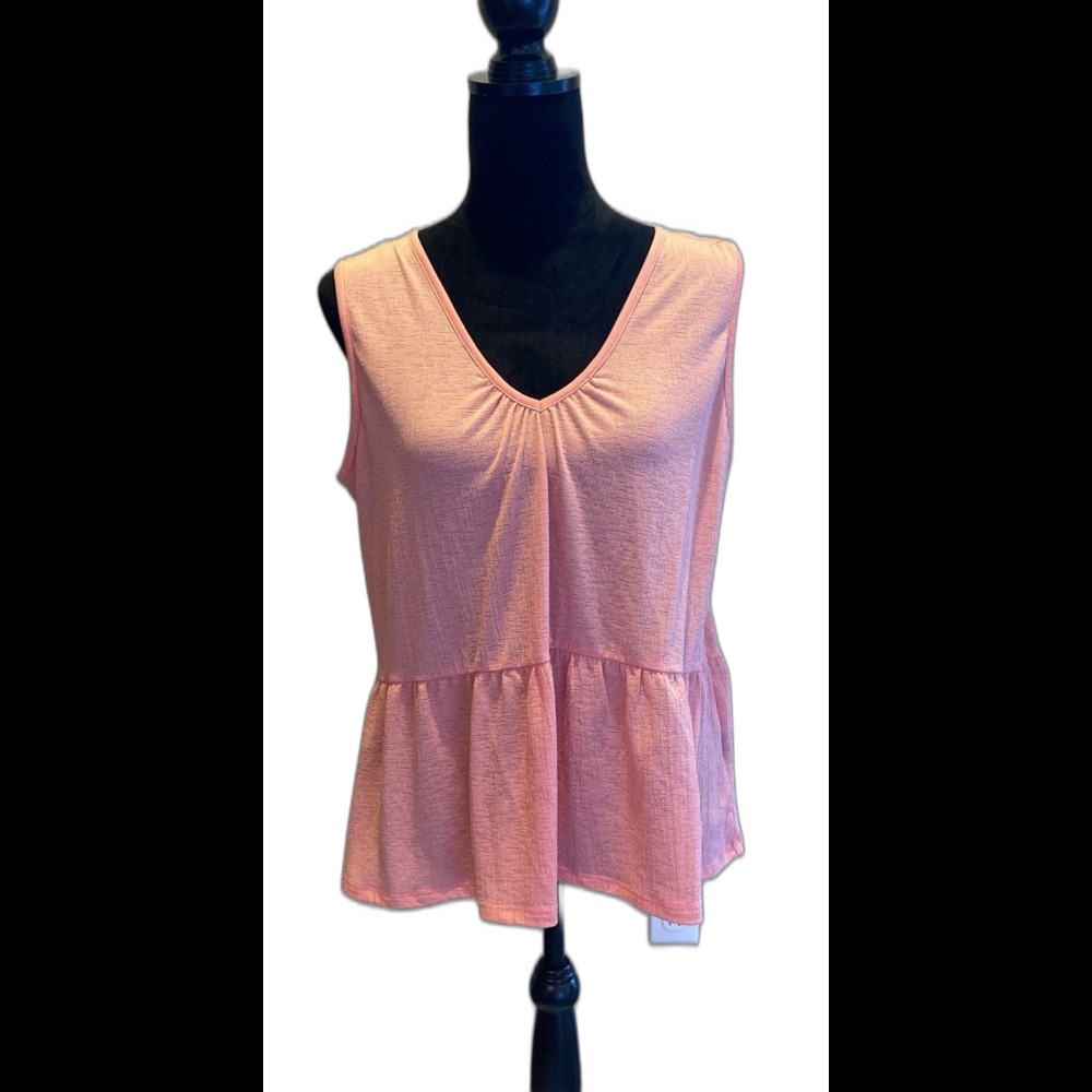 Lee Womens Blouse Size Large Tank Top Sleeveless Peach Orange   + Stretch V Neck